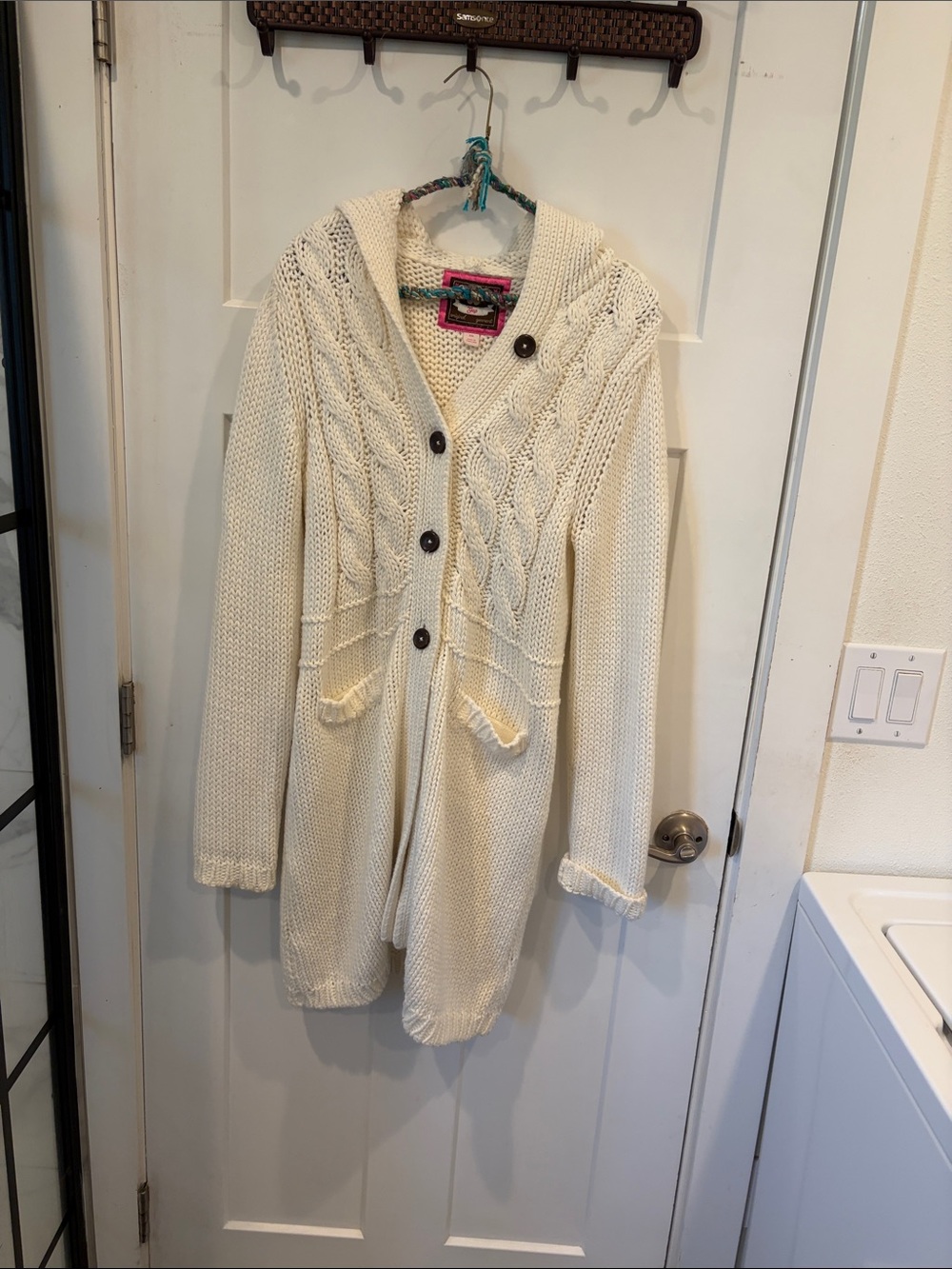 GAP Cream Cable-Knit Hooded Cardigan